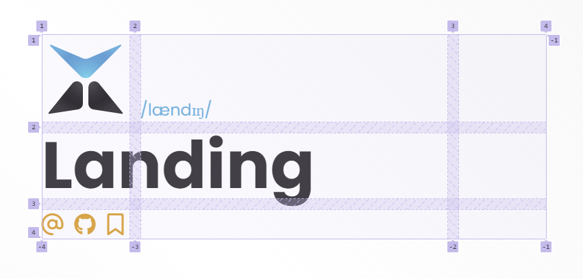 Landing's homepage header with grid visible